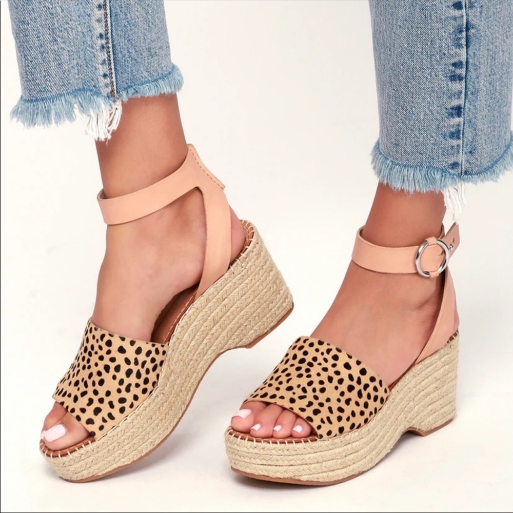 Dolce Vita Lesly Leopard Calf Hair Espadrille Wedges Size 8